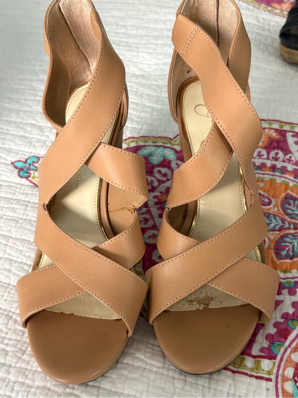 Jessica Simpson Nude Tan Crisscross Platform Wedge Sandals 9